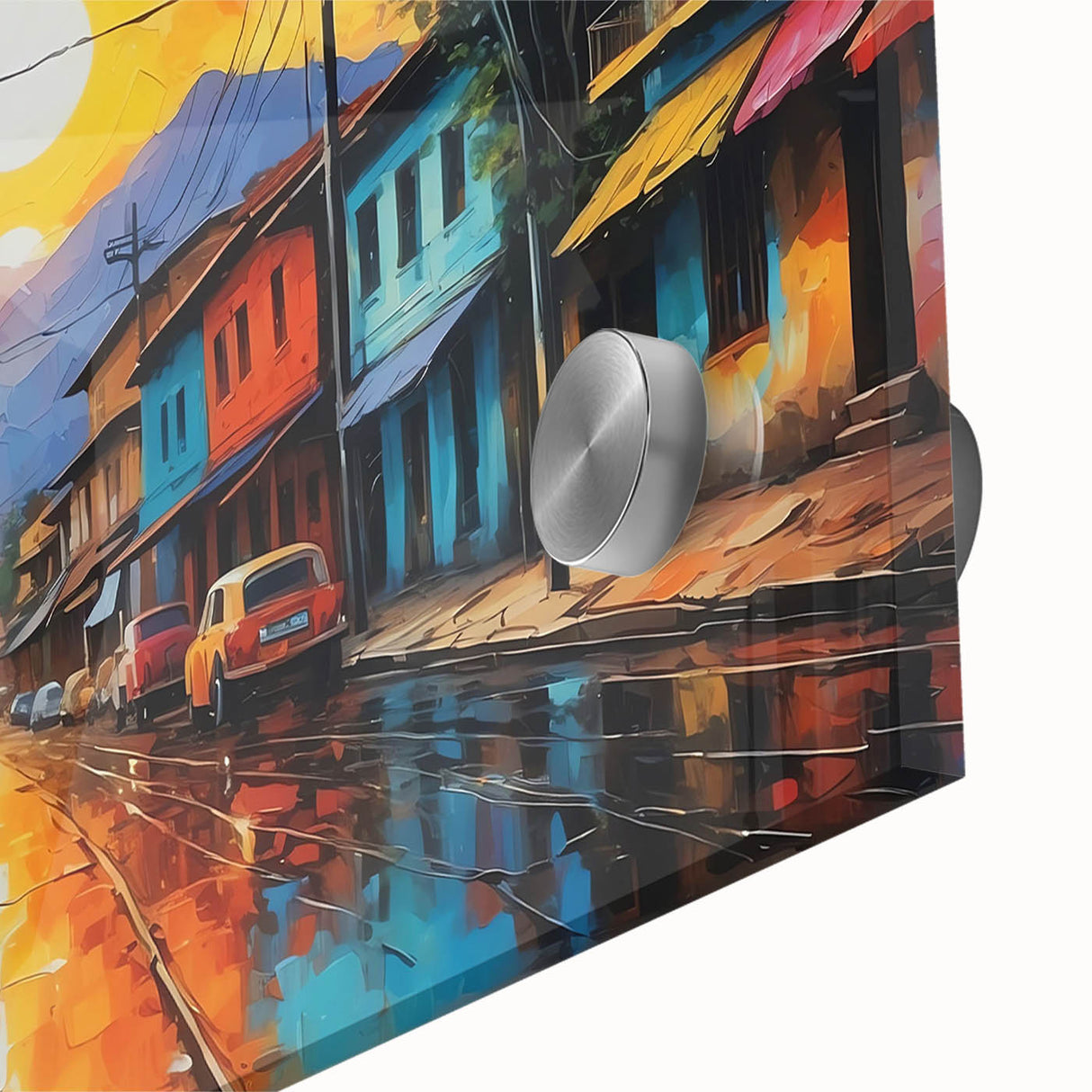 Mid-century modernist large abstract art print of a Colombian landscape on acrylic glass, ideal for dining room art.