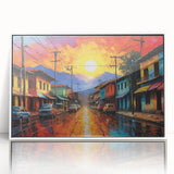 Art deco poster featuring a vibrant Colombian landscape on a white acrylic frame, ideal for modern art wall decor.
