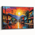 Black and white framed canvas depicting a vintage-style Colombian landscape, ideal for bedroom wall art.