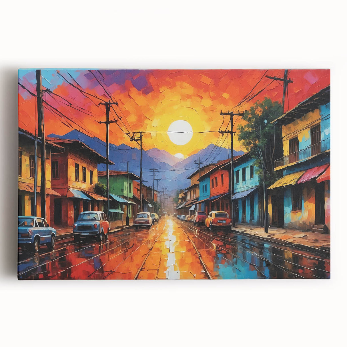 Black and white stretched canvas of a Colombian landscape, ideal for kitchen art.