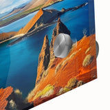 Large abstract wall art depicting the Galapagos scenery in vibrant colors on acrylic glass.