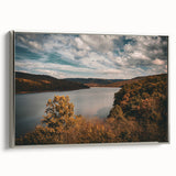Landscape art painting of Arkansas scenery in vibrant colors on a silver-framed canvas, ideal for living room decor.