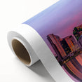 Art Deco style poster of San Diego skyline in pastel hues on rolled canvas, ideal for nursery wall art.
