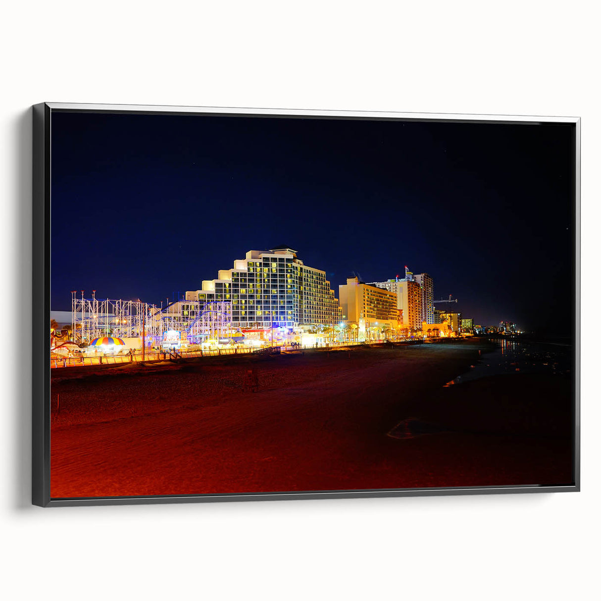 Black and white framed canvas of a vintage Daytona landscape, ideal for bedroom wall decor.