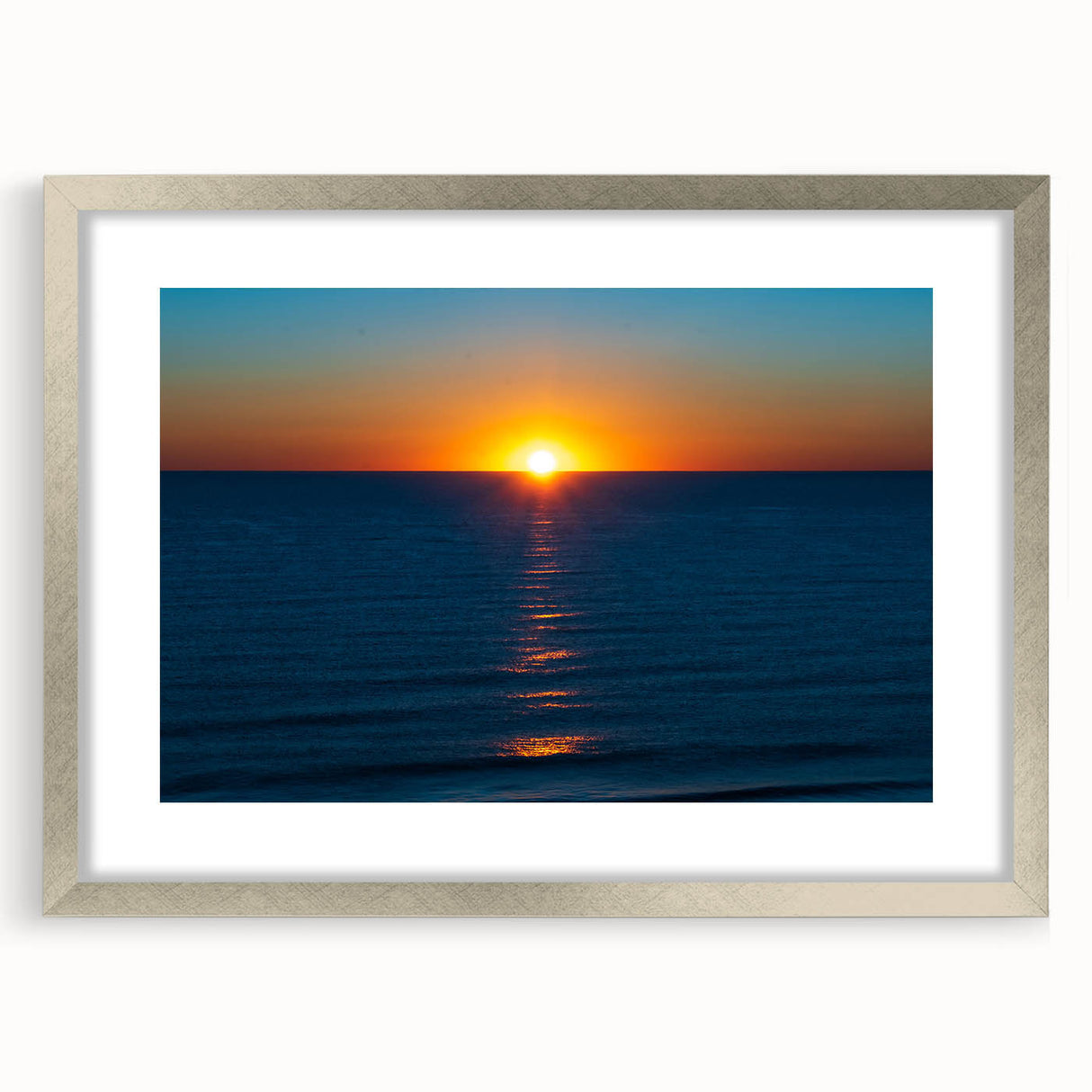 Textured abstract art print depicting Delaware scenery in muted earth tones, framed with a silver mat.