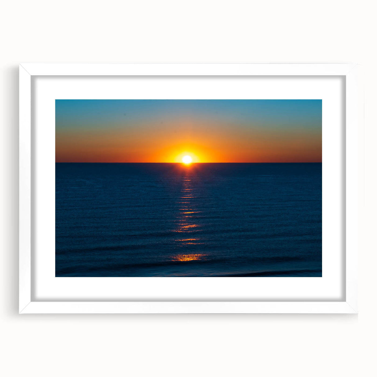 Abstract art print of Delaware scenery in muted earth tones on a framed white mat, ideal for dining room decor.
