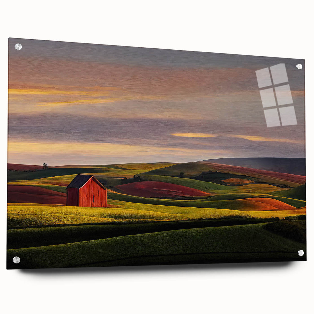 Large abstract wall art of Idaho scenery on acrylic glass, in cool blue tones, suitable for bedroom or dining room decor.