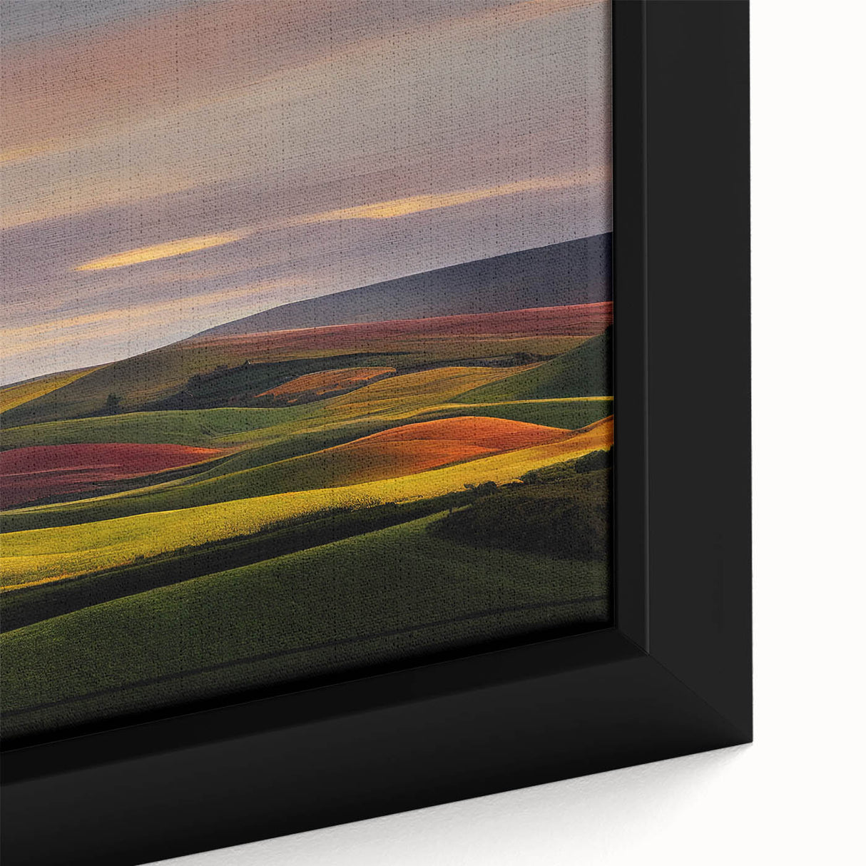Close-up of a black canvas featuring a textured Idaho scenery, ideal for extra large living room wall art.