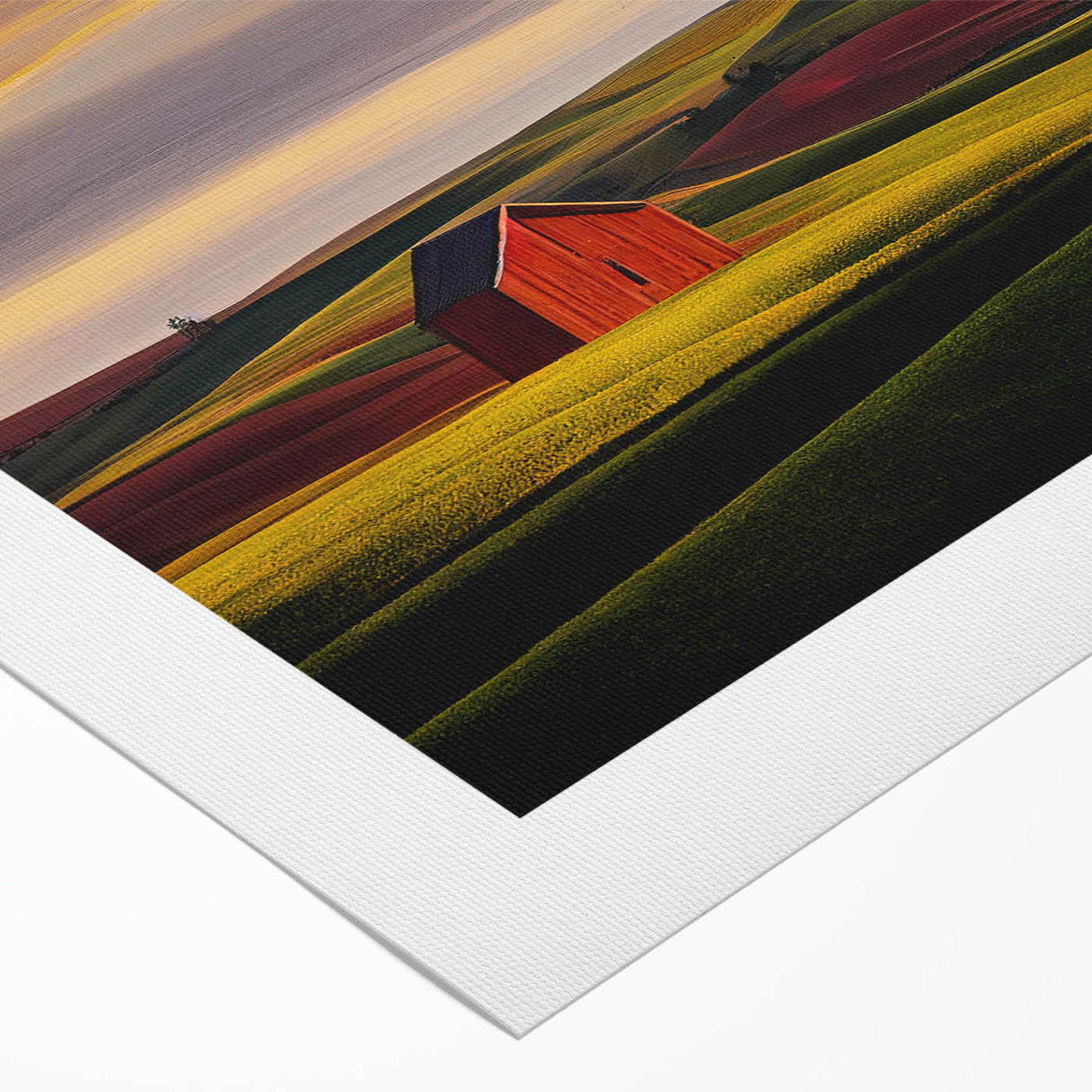 Art deco poster featuring a serene Idaho landscape in muted green and blue tones on rolled canvas.