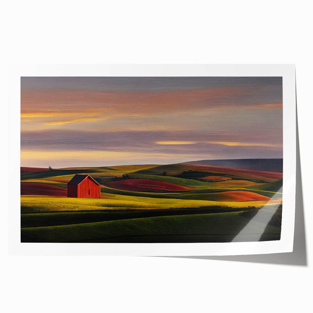 Extra large rolled print of Idaho scenery featuring vibrant green and blue floral elements, ideal for dining room wall art.