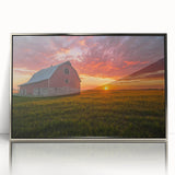Mid-century modernist acrylic print of an abstract Iowa scenery in silver frame, suitable for nursery wall art.
