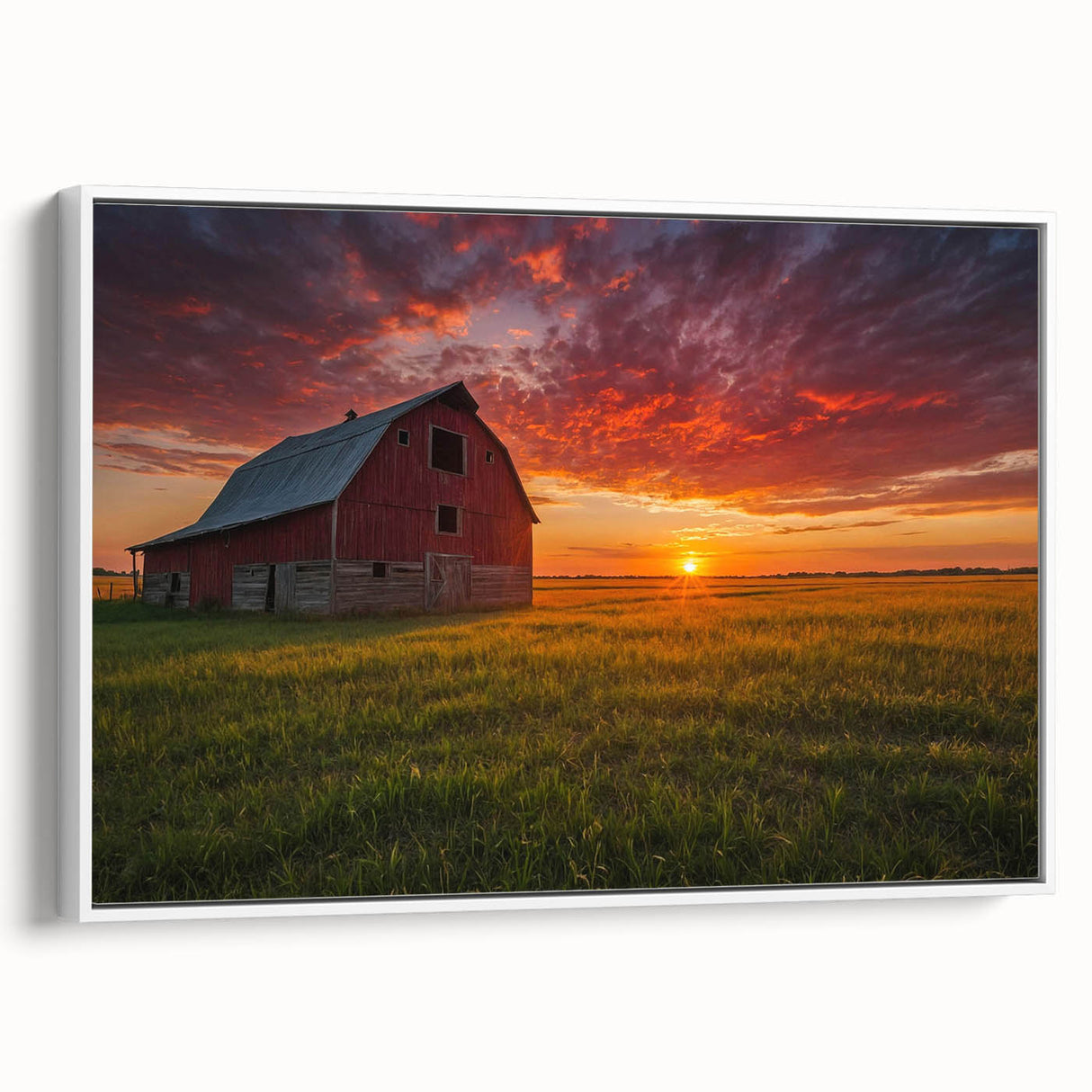 Extra large framed canvas featuring a vintage poster art of Iowa scenery in colorful hues, ideal for living room decor.
