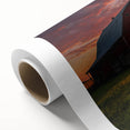 Art deco poster of Iowa scenery in muted green and blue tones on rolled canvas, ideal for nursery wall art.