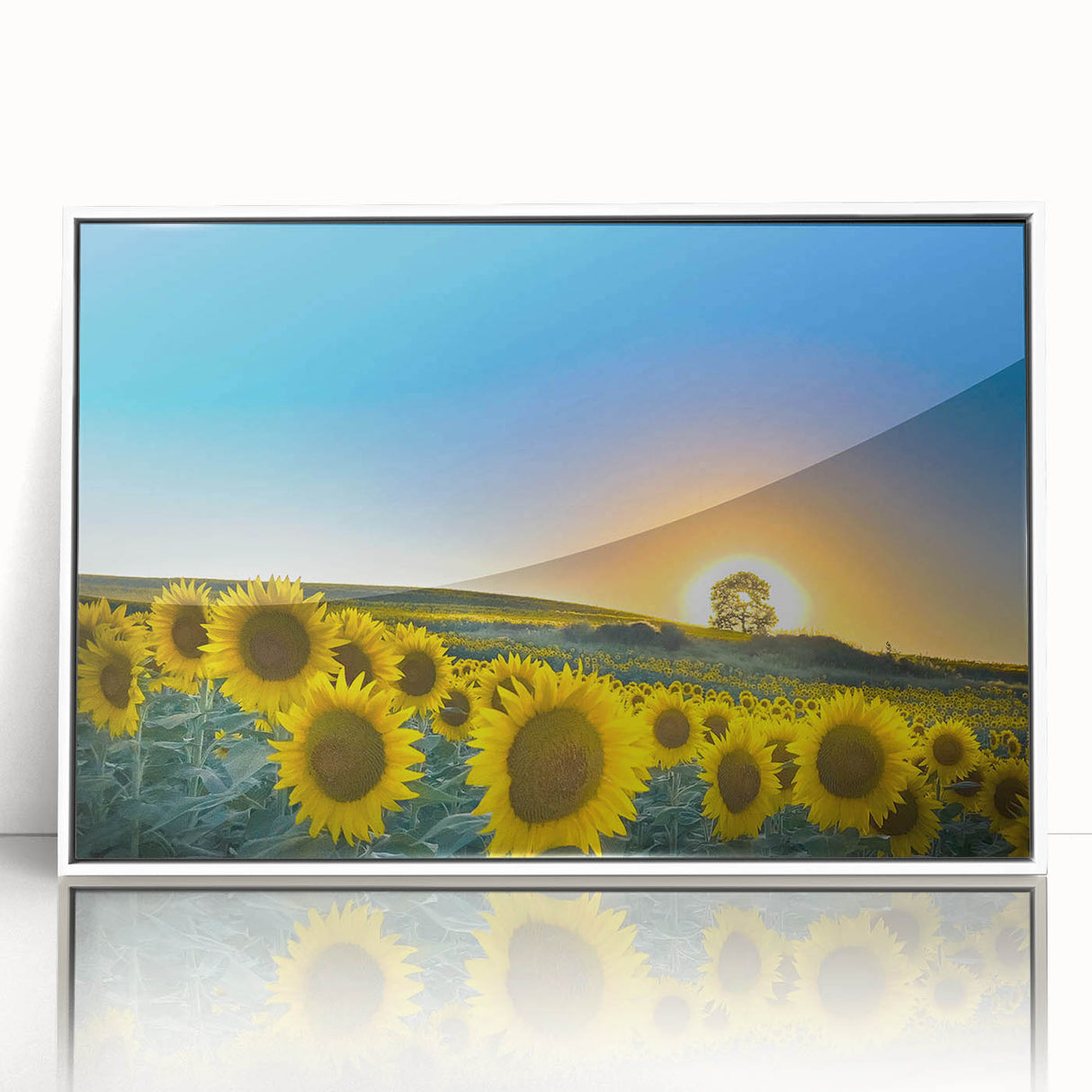 Art deco poster of Kansas scenery in muted greens and blues, acrylic print in white frame, ideal for nursery wall art.