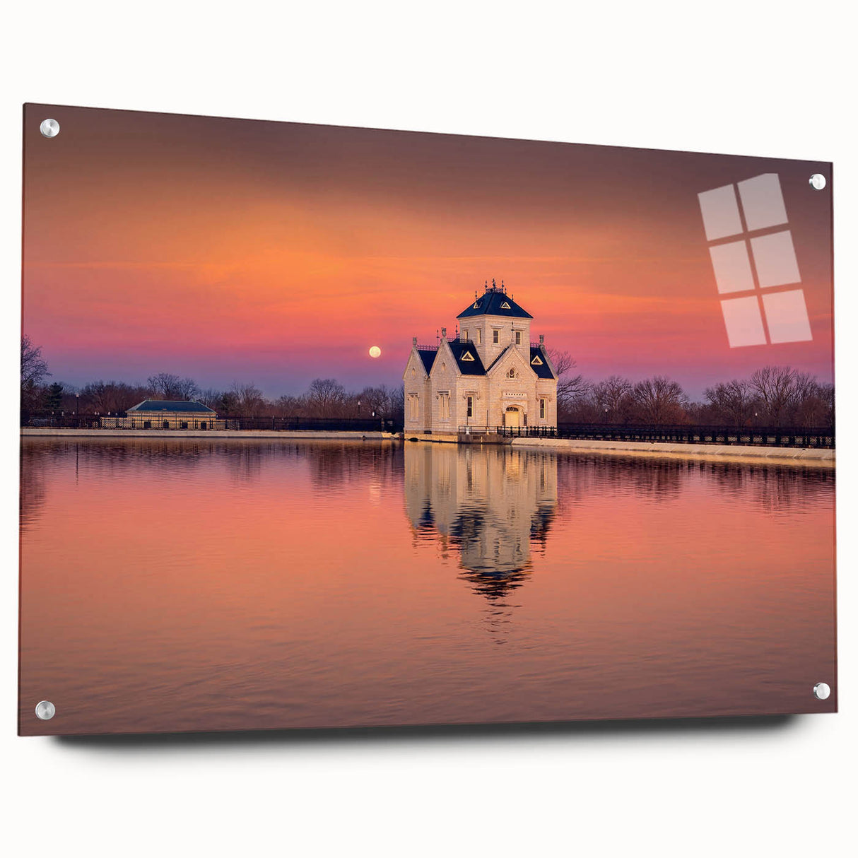 Abstract Kentucky landscape on acrylic glass, featuring muted earth tones, ideal for dining room decor.