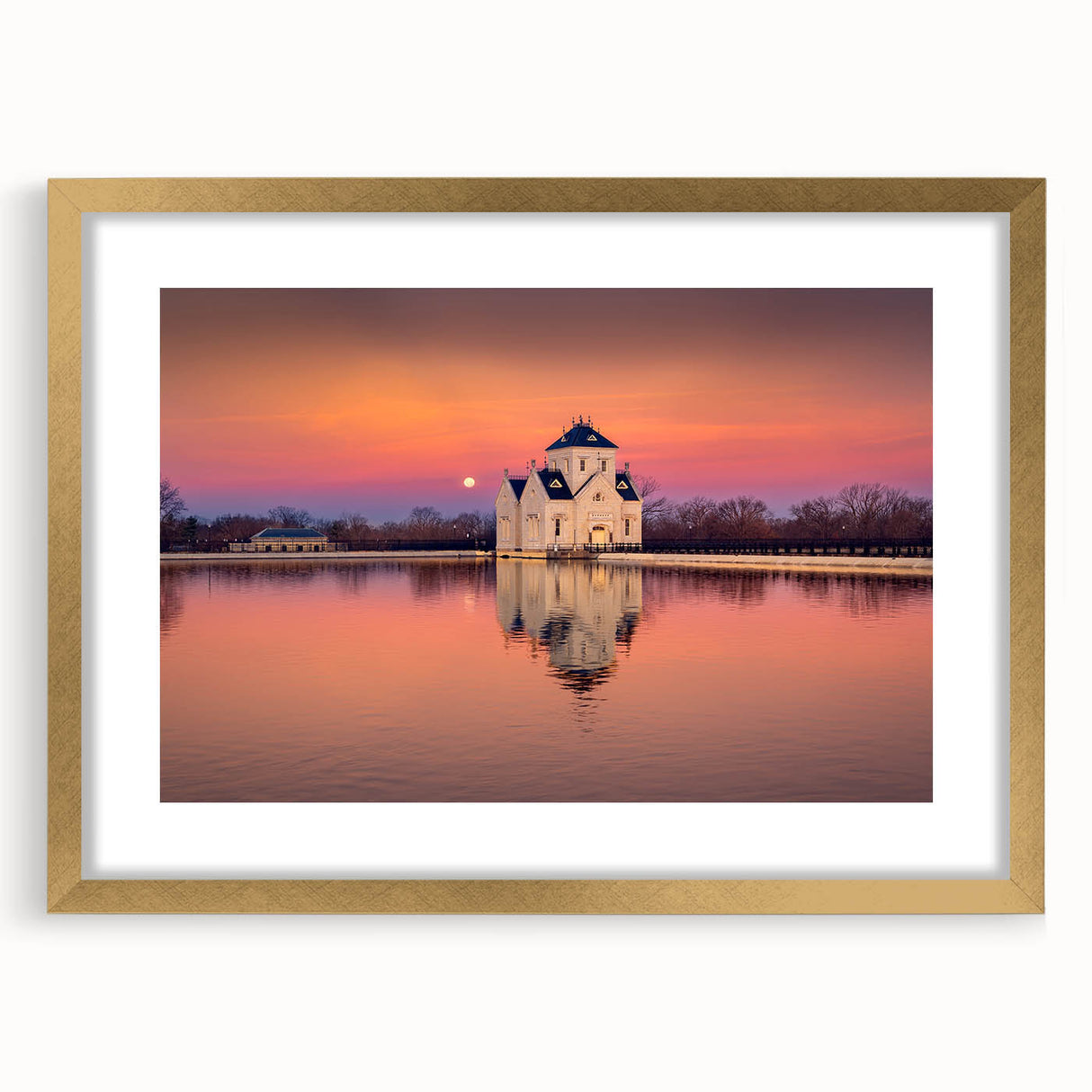 Extra large abstract art print of Kentucky scenery, featuring textured brush strokes in earthy tones, framed in gold.