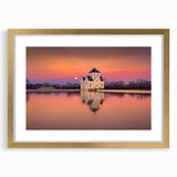 Extra large abstract art print of Kentucky scenery, featuring textured brush strokes in earthy tones, framed in gold.