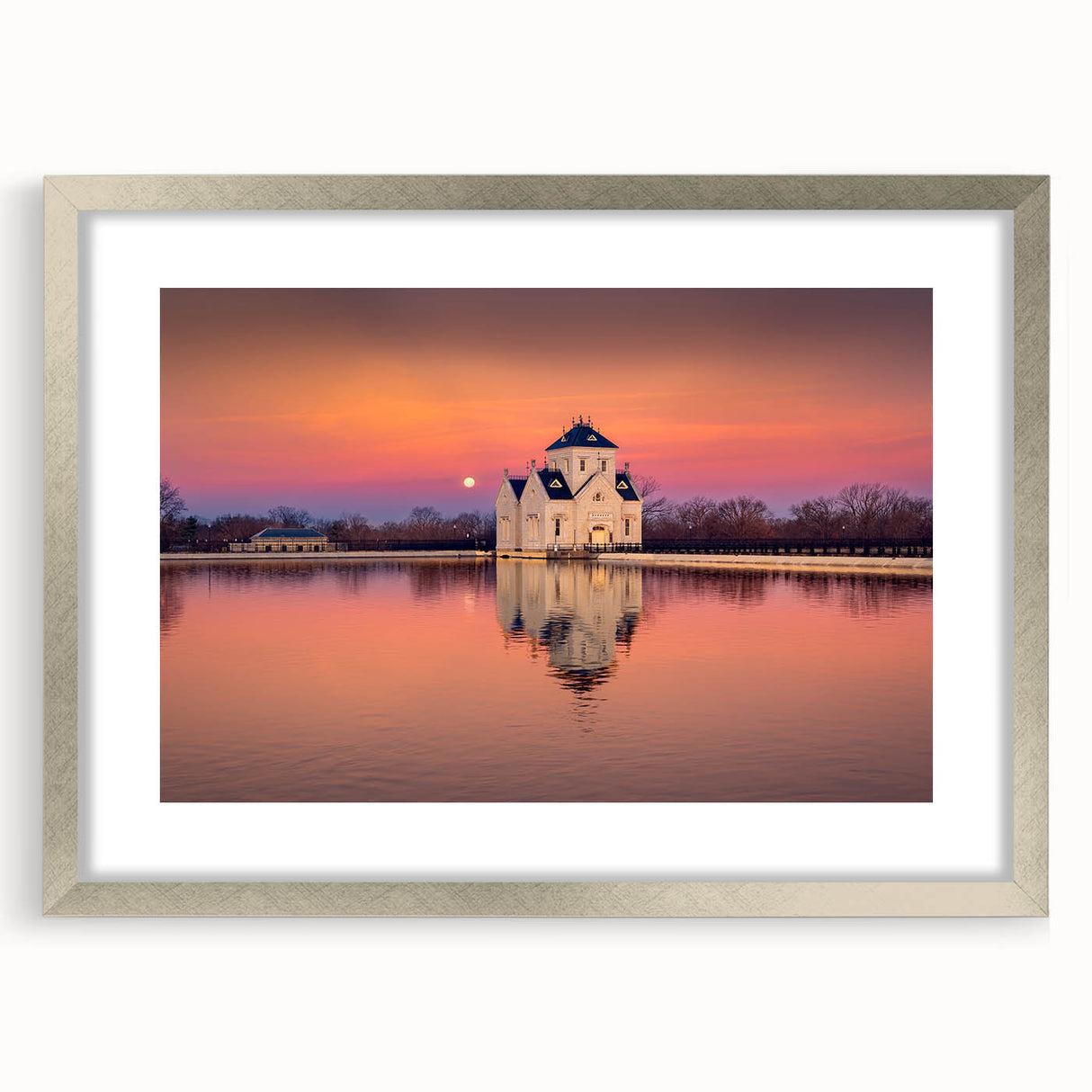 Textured abstract art print of a Kentucky landscape in muted earth tones, framed in silver, ideal for bedroom decor.