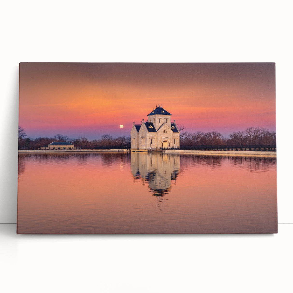 Black and white photograph of a serene Kentucky landscape on stretched canvas, ideal for kitchen wall art.