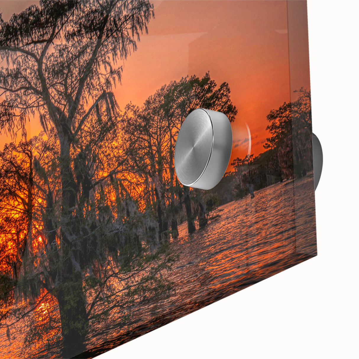 Large abstract wall art featuring a Louisiana scenery in muted earth tones on acrylic glass, suitable for dining room decor.