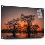 Acrylic print of a large abstract depiction of Louisiana scenery in muted earth tones.