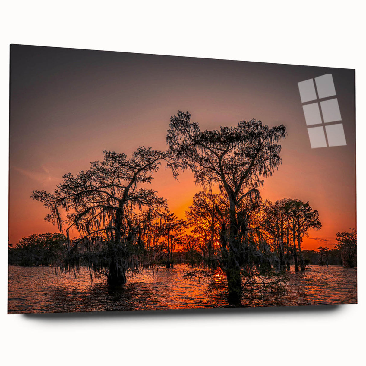 Large abstract depiction of Louisiana scenery in muted earth tones on acrylic glass, suitable for bedroom or dining room art.