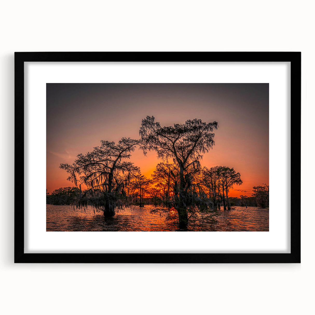 Extra large abstract art print depicting a colorful, textured Louisiana scenery on a framed canvas.