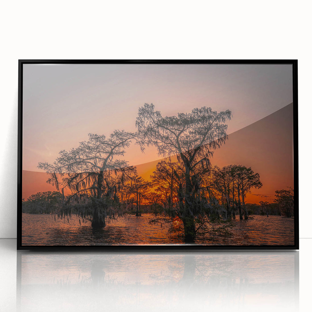 Large abstract wall art depicting a Louisiana landscape in muted earth tones on a framed acrylic.