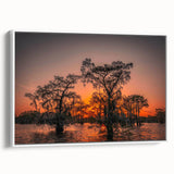 Vintage poster art of a colorful Louisiana landscape on an extra-large framed canvas, ideal for living room decor.