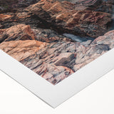 Art deco poster featuring a serene Acadia landscape in muted green and blue tones on a rolled canvas.