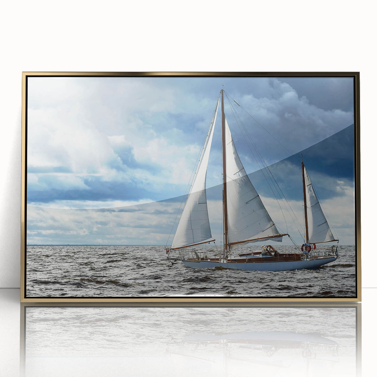 Acrylic print of a serene Maine landscape in muted earth tones, framed in gold, ideal for modern art wall decor.