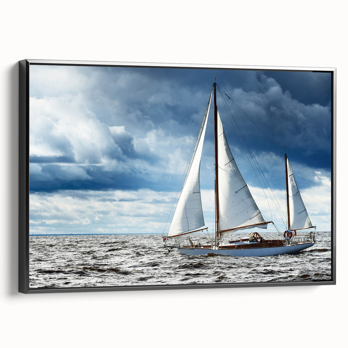 Black and white framed canvas of Maine landscape, featuring vintage poster art style, suitable for bedroom decor.