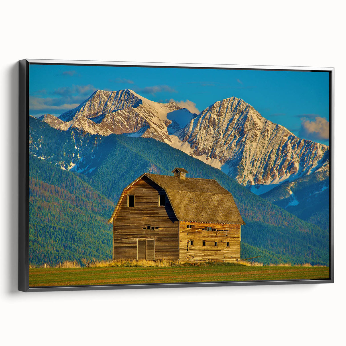 Black and white framed canvas depicting a vintage-style Montana landscape, ideal for bedroom wall art.