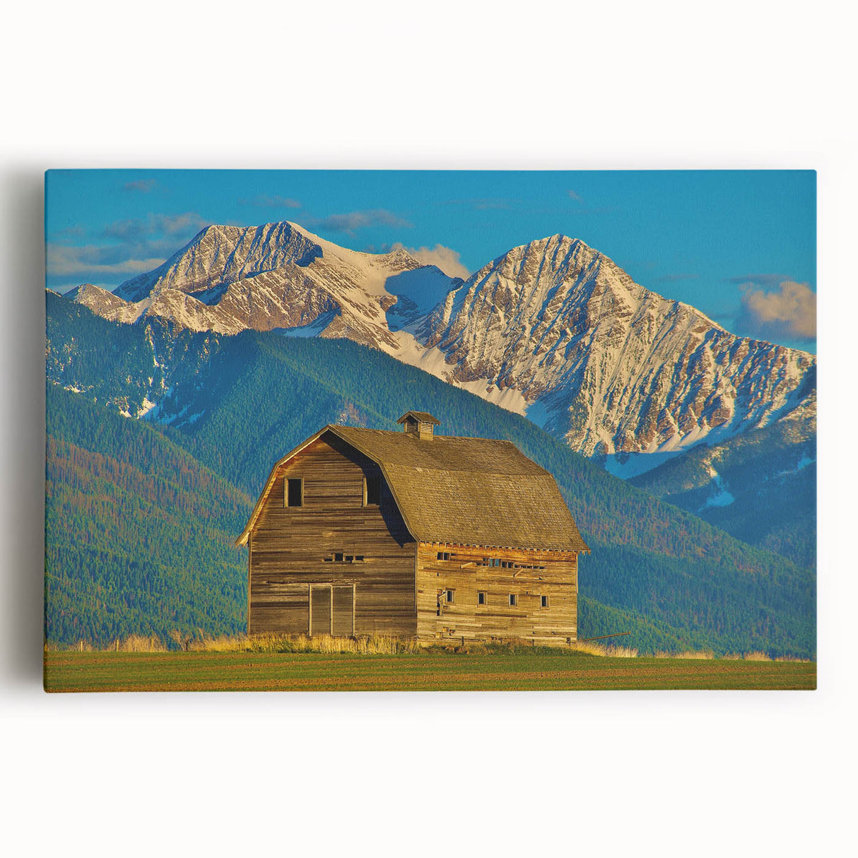 Black and white photograph of Montana scenery on large stretched canvas, suitable as kitchen wall art.