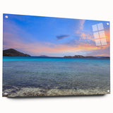 Large abstract wall art of Charlotte skyline in muted blue and gray tones on acrylic glass.