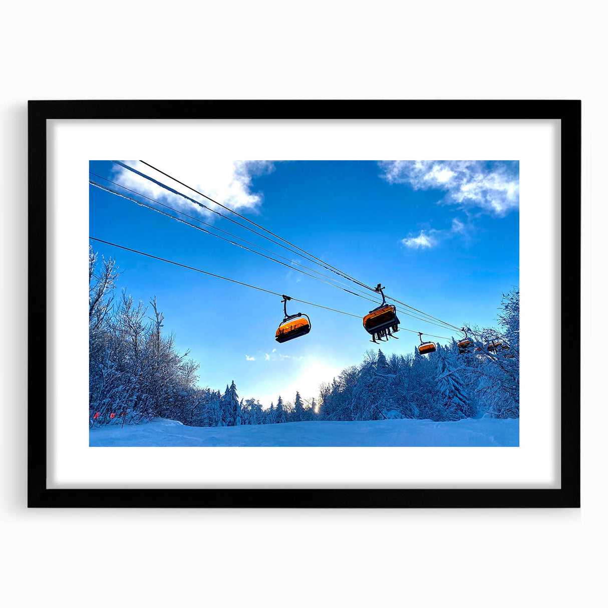 Extra large colorful art print of abstract Vermont scenery, textured finish on a black framed mat.