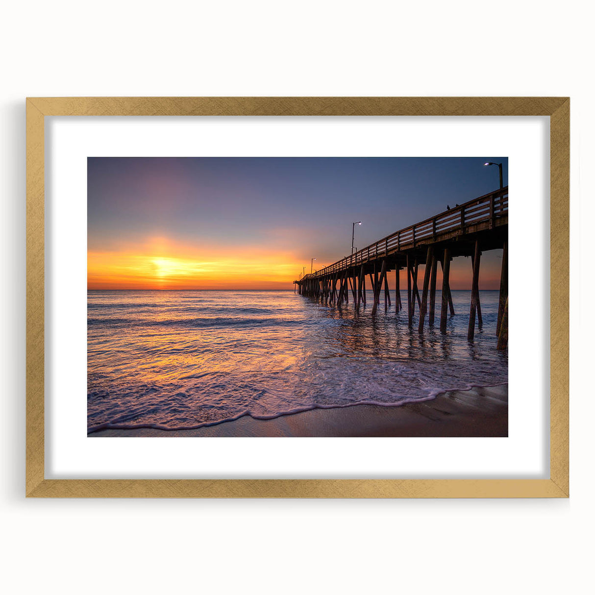 Extra large abstract art print depicting textured Virginia scenery in muted earth tones, framed in gold.