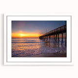Abstract art print of Virginia scenery in muted green and blue tones, framed with a white mat.