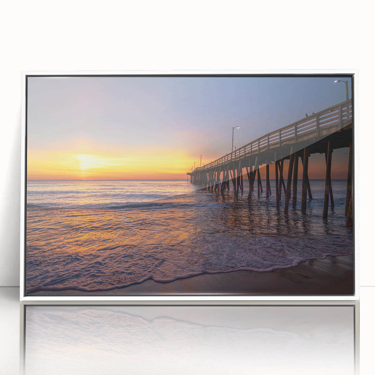 Framed acrylic print of a Virginia landscape in art deco style, featuring muted green and blue tones.