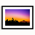 Extra large abstract art print of Seattle skyline in muted gray tones on a framed canvas, ideal for living room decor.