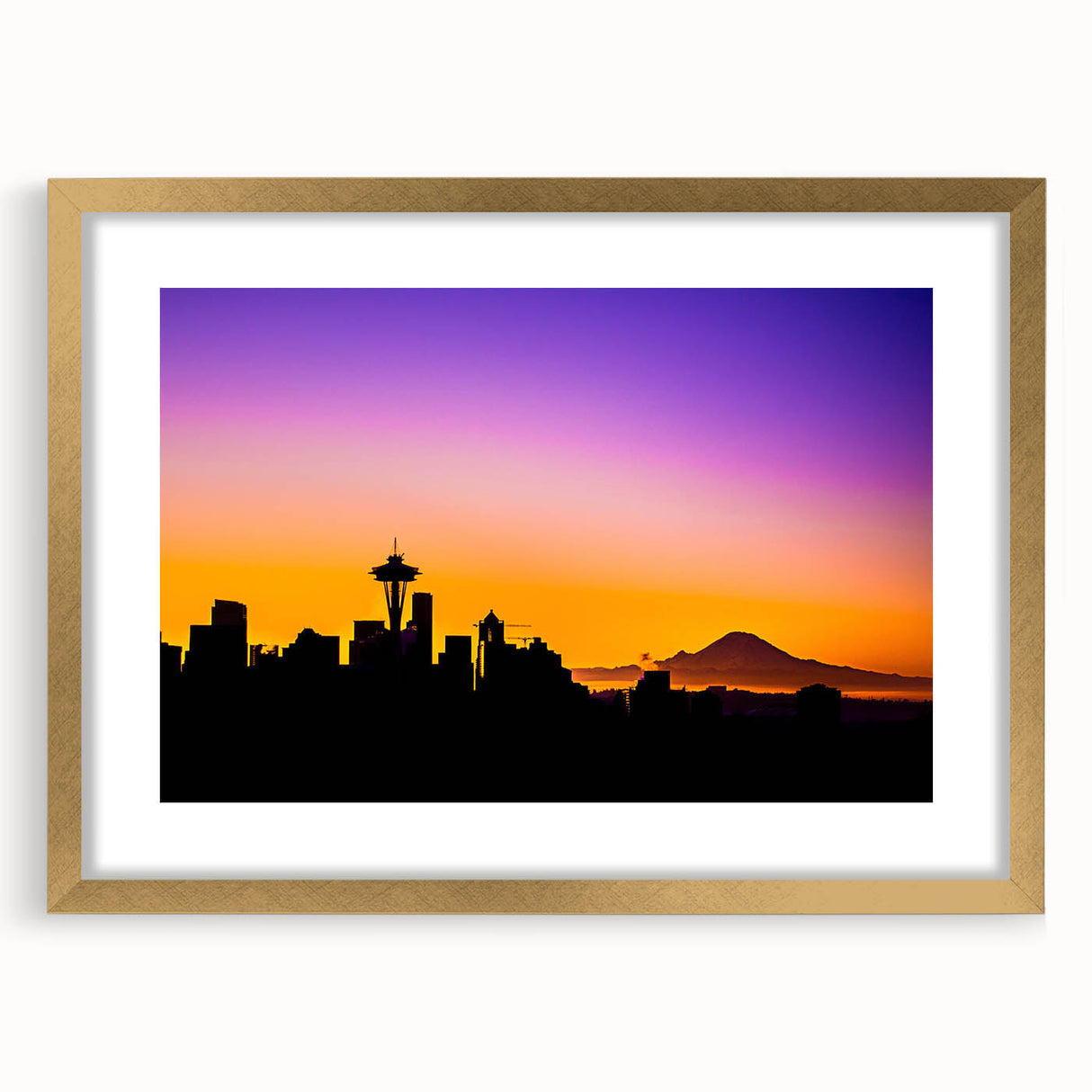 Extra large abstract art print of Seattle skyline in vibrant colors on textured canvas, ideal for living room decor.