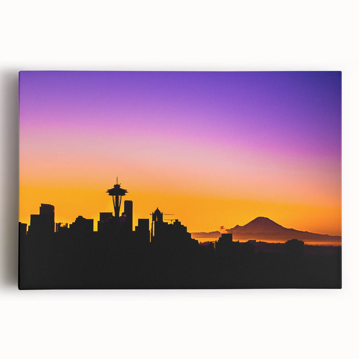 Black and white large art canvas of Seattle skyline, ideal for kitchen wall art.