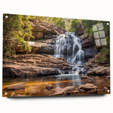Acrylic print of a West Virginia landscape in muted earth tones, ideal for dining room decor.