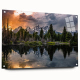 Acrylic print of the Grand Tetons in Wyoming, featuring a realistic landscape in natural colors.