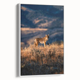 Vintage poster art of Yellowstone landscape on framed canvas, featuring colorful art with black accents.