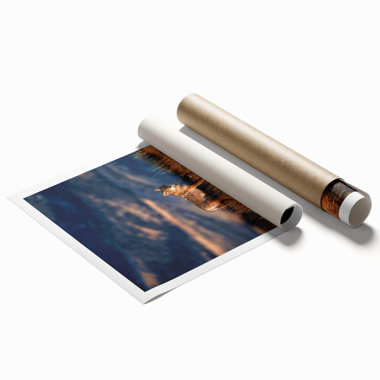 Yellowstone National Park scenery on a rolled print, featuring vibrant greens and blues.
