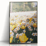 Mid-century modernist art depicting spring season in pastel shades, acrylic print in silver frame.