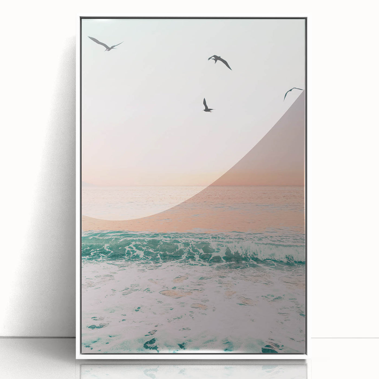 Art deco-style poster featuring a colorful summer scene on white acrylic, ideal for nursery wall art.