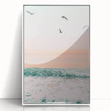 Art deco-style poster featuring a colorful summer scene on white acrylic, ideal for nursery wall art.