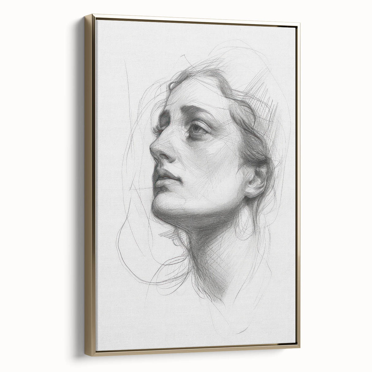 Abstract figurative artwork in a gold-framed canvas showcases dynamic shapes and soft colors, perfect for modern decor. Ideal for enhancing living spaces or galleries.
